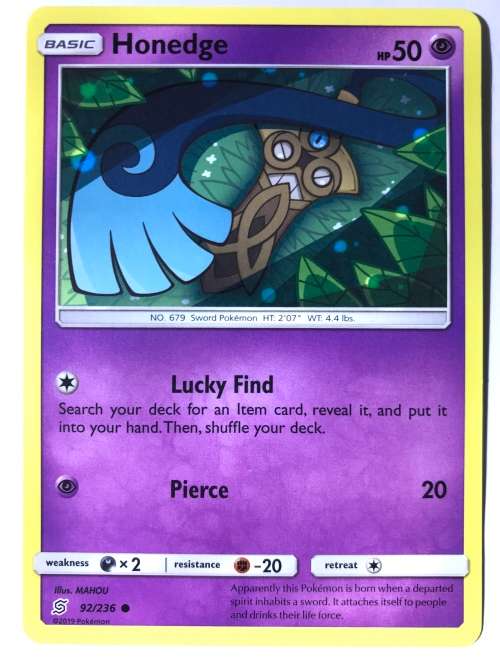 2019 Pokemon TCG Card Unified Minds Honedge 92/236