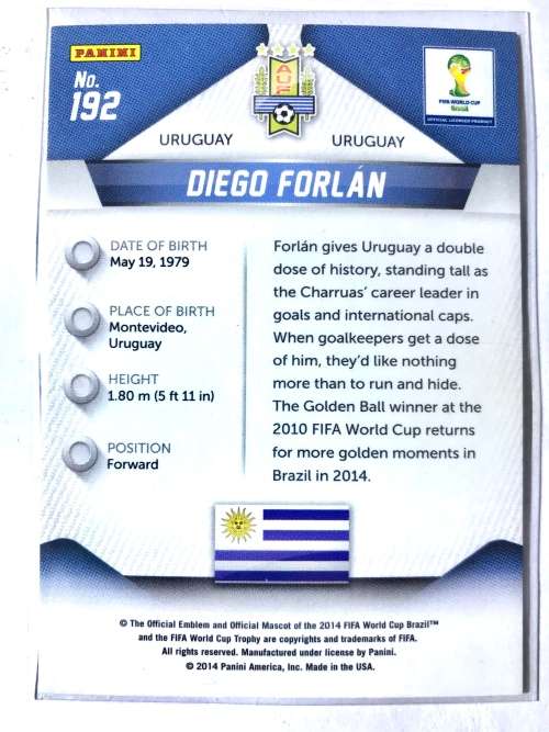 2014 Panini Prizm World Cup Diego Forlan #192