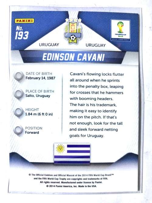 2014 Panini Prizm World Cup Edinson Cavani #193