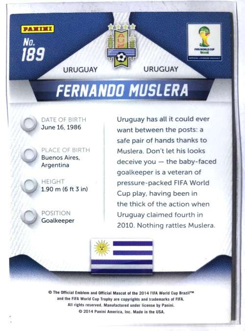 2014 Panini World Cup Prizm Fernando Muslera #189