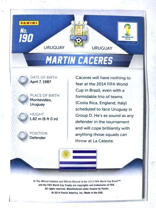 2014 Panini Prizm World Cup Martin Caceres #190
