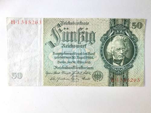 1933 Germany 50 Mark Reich Bank Note (Third Reich)