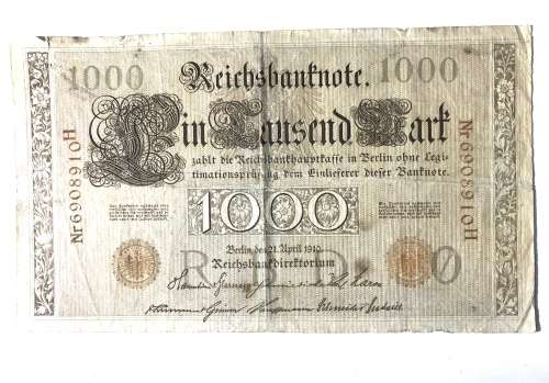1910 Germany 1000 Mark Reich Bank Note