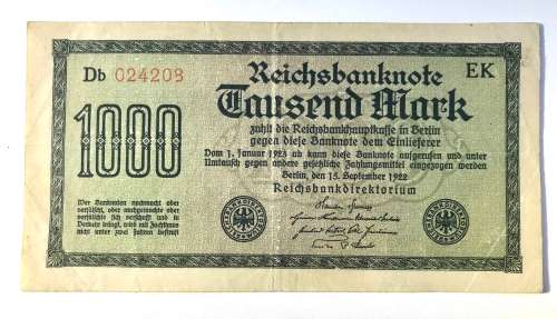 1922 1000 Mark Bank Note Germany
