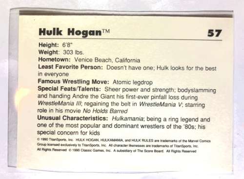 1990 Classic WWF Hulk Hogan #57