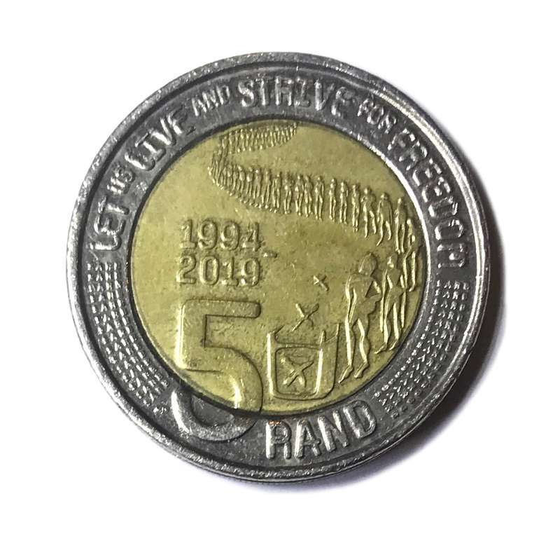 2019 South Africa 5 Rand 25th Anniversary Democracy in South Africa