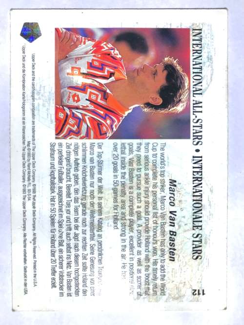 1993 Upper Deck World Cup Soccer All-Star Marco van Basten 112 Insert