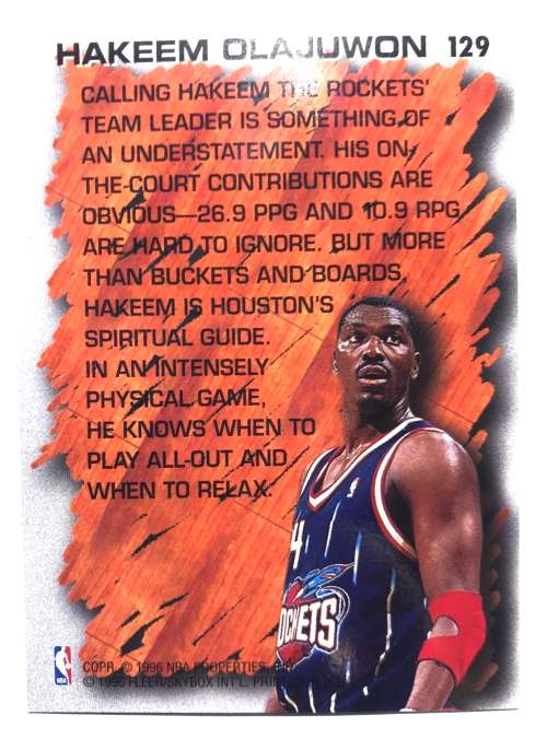 1996-97 Fleer NBA basketball Hardwood leader Hakeem Olajuwon 129 Insert