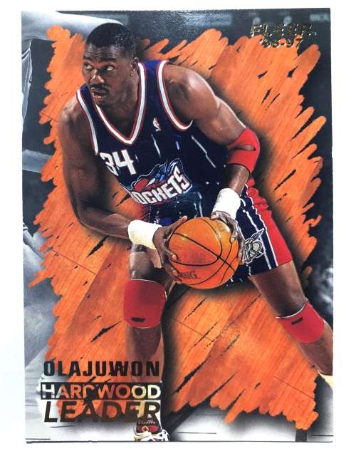1996-97 Fleer NBA basketball Hardwood leader Hakeem Olajuwon 129 Insert