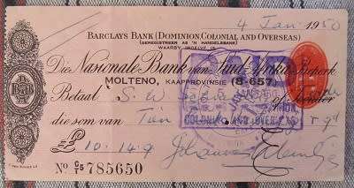 Johannes Meintjes - signed cheque