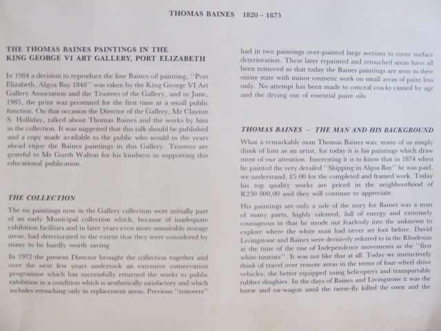Thomas Baines Paintings - King George VI Gallery - booklet