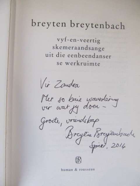 Breyten Breytenbach -  Vyf-en-veerig skemeraandsange-  Geteken deur Breytenbach