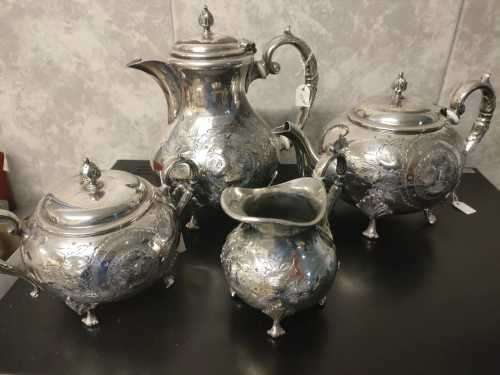 *** STUNNING HALLMARKED - JOHN TURTON SHEFFIELD HAND CHASED E.P.R.M 4-PIECE TEA SET ***