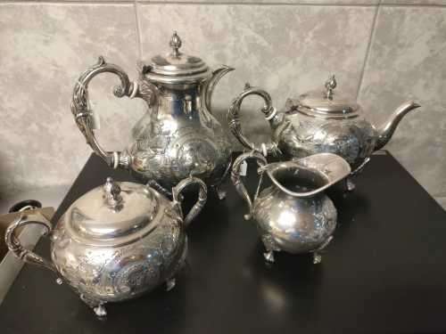 *** STUNNING HALLMARKED - JOHN TURTON SHEFFIELD HAND CHASED E.P.R.M 4-PIECE TEA SET ***