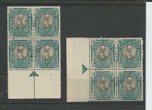 UNION SPRINGBOK - TWO DIFFERENT ARROW BLOCKS OF FOUR - FU