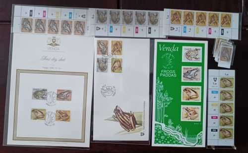 VENDA FROGS - UM SET OF SINGLES, FDC 1.13, COLLECTORS SHEET 1.13.8, BULLETIN 13 AND CONTROLS