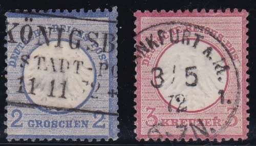 GERMAN REICH - 1872 ARMS EMBOSSED TYPE A, 2G + 3K FINE USED SINGLES - CV:R1150!!!!!