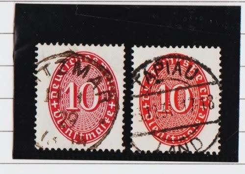 GERMAN REICH1927 OFFICIALS-10PF CARMINE AND 10 PF VERMILLION ,SCARCE-FINE USED-CV R1240