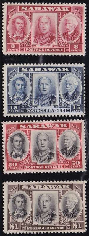 SARAWAK - 1946 CENTENARY, SET OF 4 SINGLES TO 1 DOLLAR, FINE M/M - CV:R420!!!!!