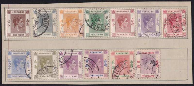HONG KONG - 1938-1952 STAMPS, FINE USED TO 5 DOLLARS (1c + 8c IS M/M) - CHEAPEST CV:R2070!!!!!