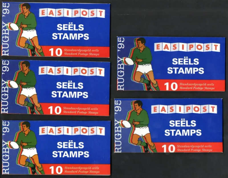 RSA 1995 RUGBY WORLD CUP (X5) BOOKLETS MINT + COMPLETE. BOOKLET 8 (X3), BOOKLET 9 (X2). CV R500.
