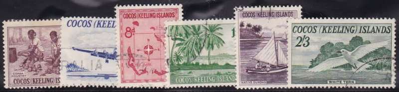 COCOS (KEELING) ISLANDS - 1963 SET OF 6 SINGLES, FINE USED - CV:R260!!!!!