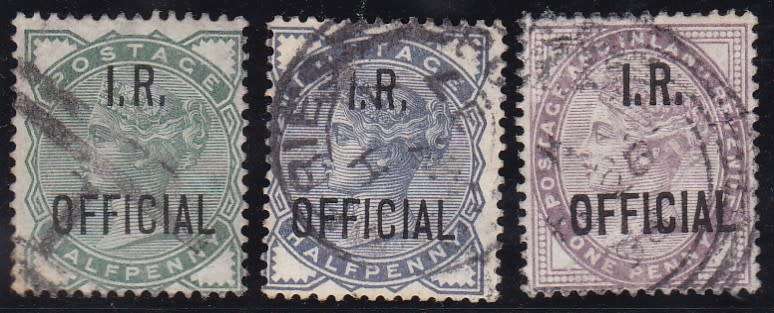 GB - QUEEN VIC, I.R. OFFICIALS, 2 X 1/2D + 1 X 1D, ALL FINE USED - CV:R575!!!!!