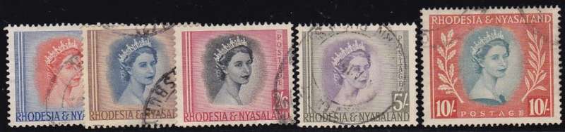 RHODESIA & NYASALAND - 1954 QE2, 1/3 TO 10/, FINE USED SINGLES - CV:R500!!!!!