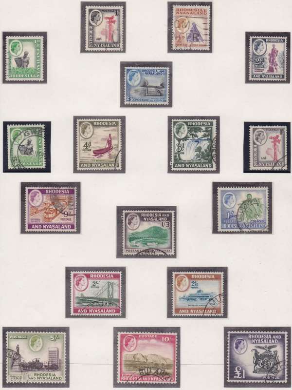 RHODESIA & NYASALAND - 1959 QE2, DEF SET OF SINGLES TO 1 POUND (INCL. COILS), FINE USED - CV:R1950!