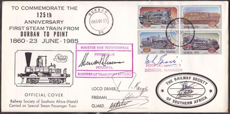 RSA - STEAM TRAIN FDC, SIGNED BY MINISTER HENRIK SCHOEMAN + MANY OTHERS - FINE