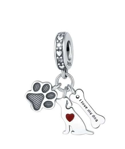 Pandora bracelet compatible - S925 Sterling Silver I Love My Dog charm