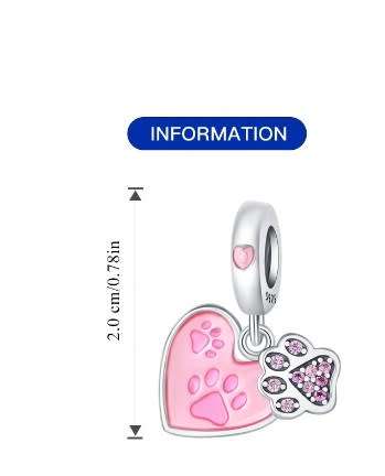 Pandora bracelet compatible - S925 Sterling Silver Pawprints in your heart charm