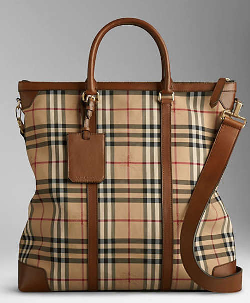 ORIGINAL BURBERRY LARGE HORSEFERRY CHECK LEATHER TOTE BAG