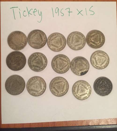 South African Threepence Silver 1957 x 15