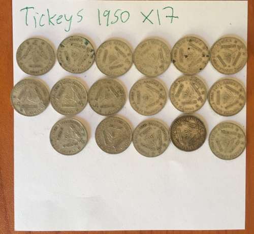 South African Threepence Silver 1950 x 17