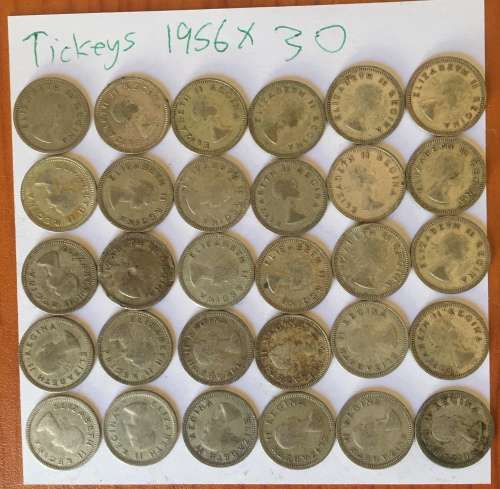 South African Threepence Silver 1956 x 30