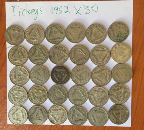 South African Threepence Silver 1952 x 30