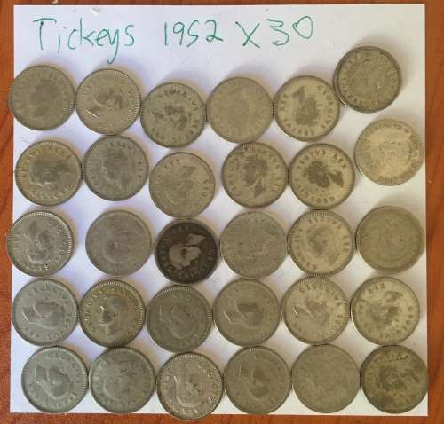 South African Threepence Silver 1952 x 30