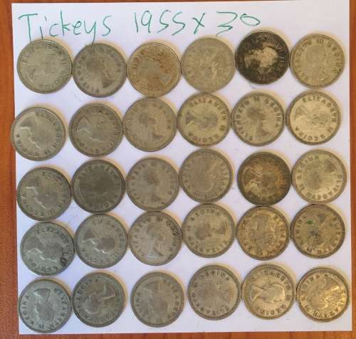 South African Threepence Silver 1955 x 30