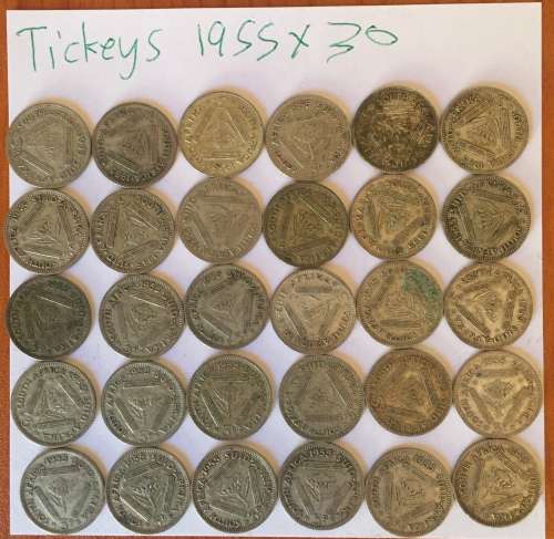 South African Threepence Silver 1955 x 30