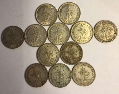 South Africa Silver 10c 1962/63/64 x 12