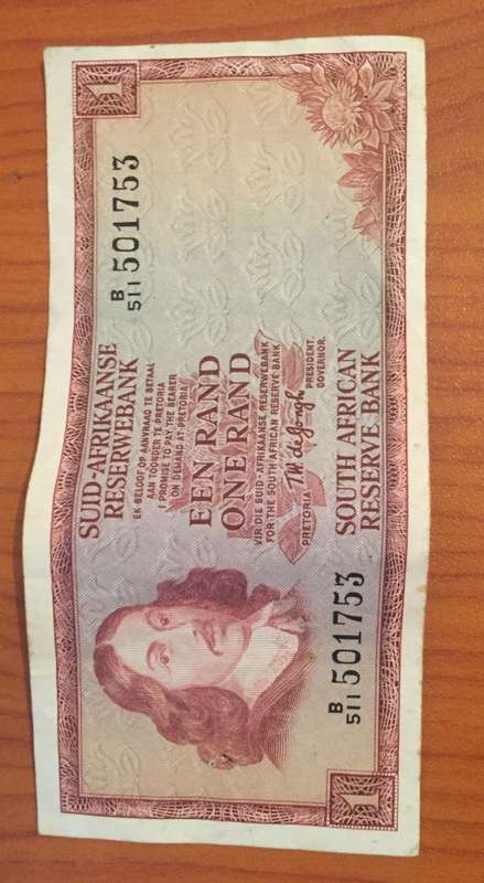 South Africa One Rand Note T.W de Jongh