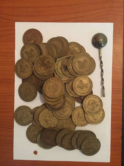 South African One Cent Lot & 1/2d spoon collectible