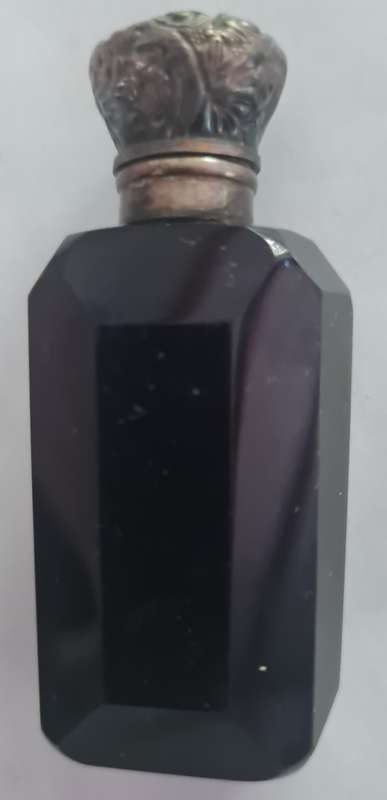 Victorian cut glass flip top perfume bottle