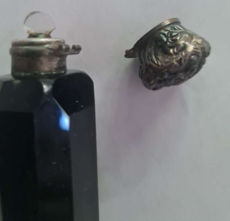 Victorian cut glass flip top perfume bottle