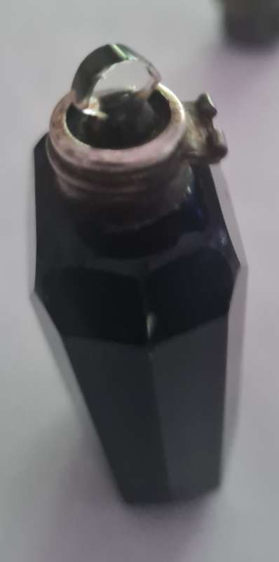 Victorian cut glass flip top perfume bottle