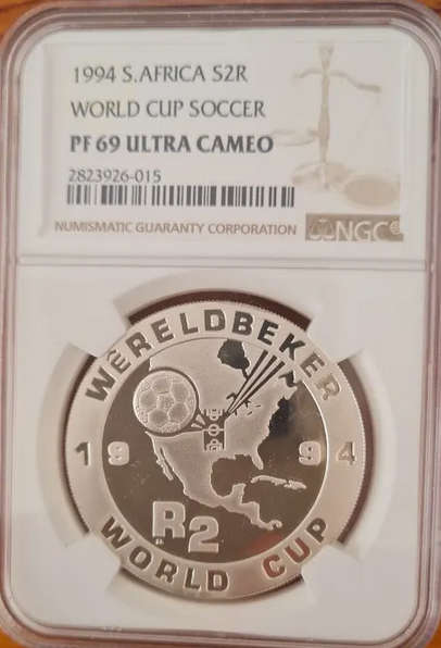 RSA Proof Silver R2 Crown of 1994 - World Cup Soccer - NGC P69 UC