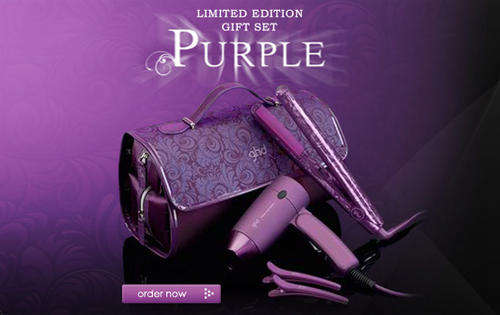 Brand new GHD Purple Gift SET - Includes Iron, Hairdryer and Clips