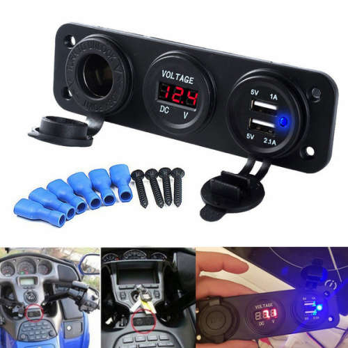 Dual USB Socket Charger + LED Voltmeter + 12V/24V Power Outlet Panel  LOW SHIPPING FEES!!!