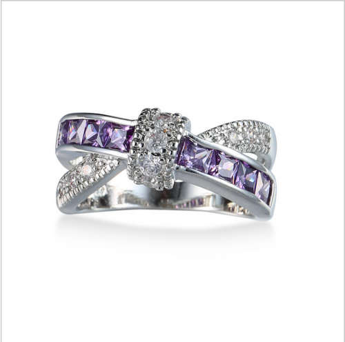 ***18K WHITE GOLD FILLED AMETHYST & CZ ENGAGEMENT RING ~ SIZE 7***